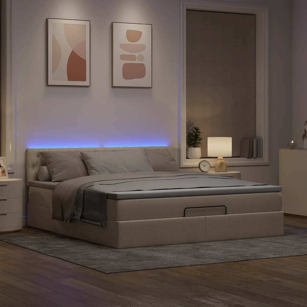 Οθωμανικό κρεβάτι με στρώμα & LEDs Cream 180x200cm ύφασμα