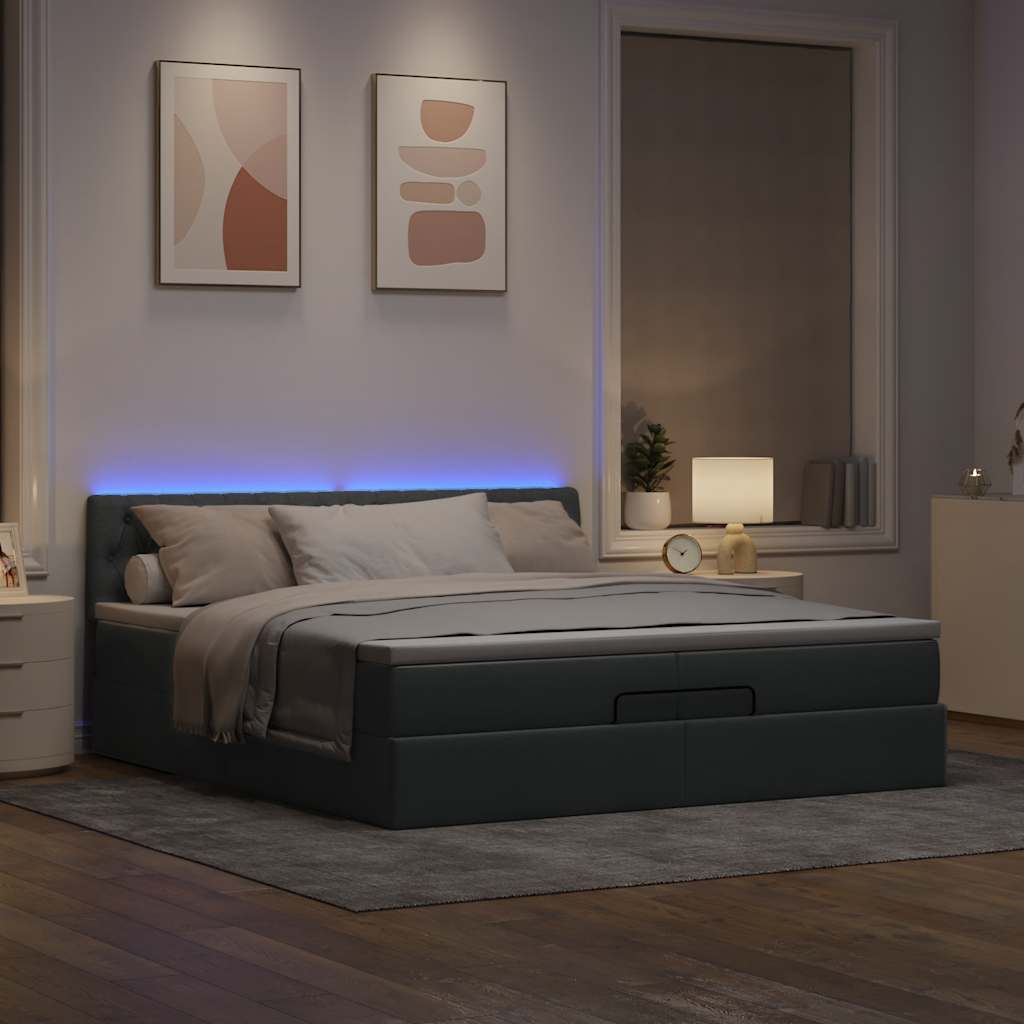 Οθωμανικό κρεβάτι με στρώματα & LEDs Ανοιχτό γκρι ύφασμα
