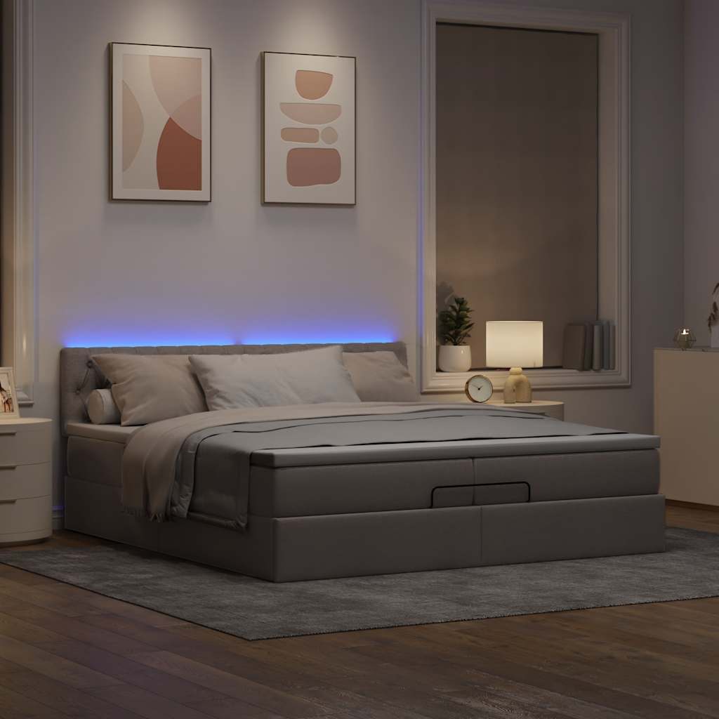 Οθωμανικό κρεβάτι με στρώματα & LEDs Taupe 200x200cm ύφασμα