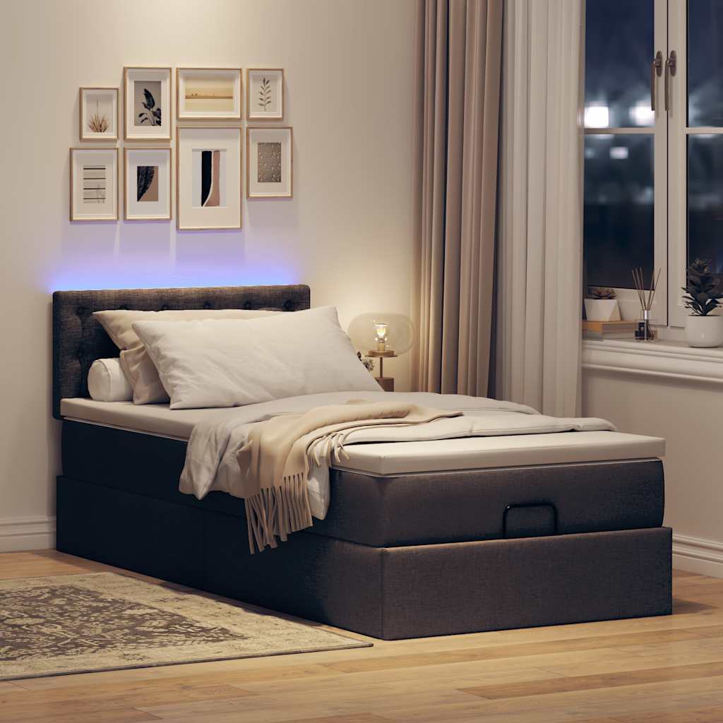 Οθωμανικό κρεβάτι με στρώμα & LEDs Σκούρο καφέ 90x190cm ύφασμα