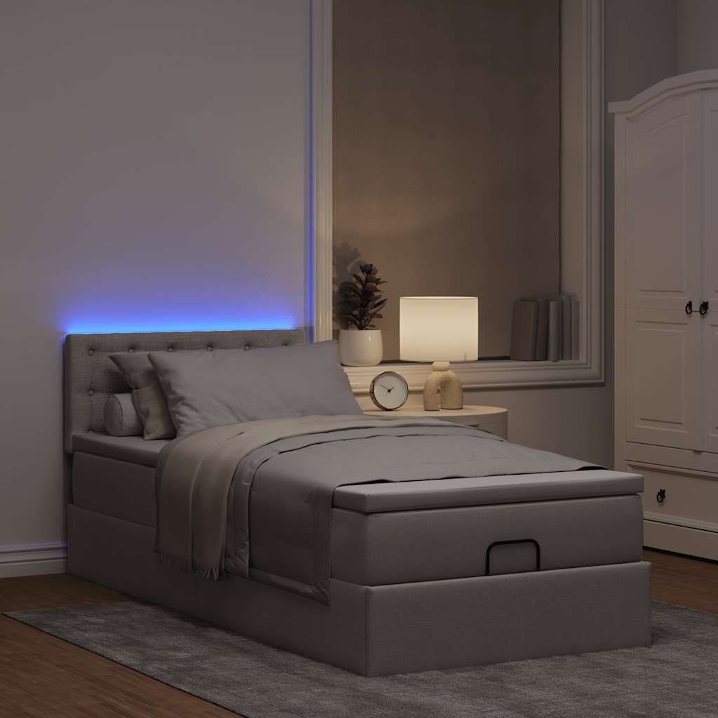 Οθωμανικό κρεβάτι με στρώμα & LEDs Taupe 90x190cm ύφασμα