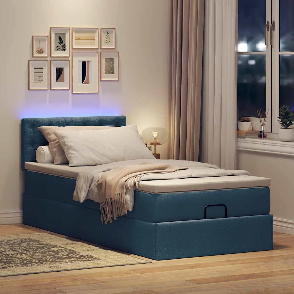 Οθωμανικό κρεβάτι με στρώμα & LEDs Μπλε 90x190cm ύφασμα