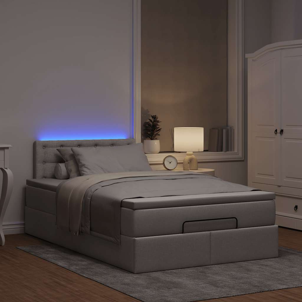 Οθωμανικό κρεβάτι με στρώμα & LEDs Taupe 120x200cm ύφασμα