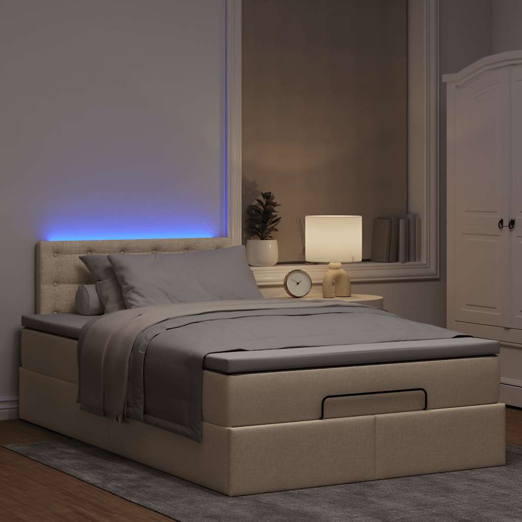 Οθωμανικό κρεβάτι με στρώμα & LEDs Cream 120x200cm ύφασμα
