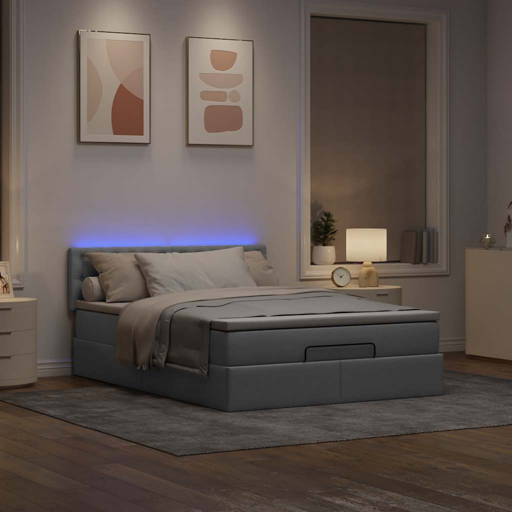 Οθωμανικό κρεβάτι με στρώμα & LEDs Ανοιχτό γκρι ύφασμα