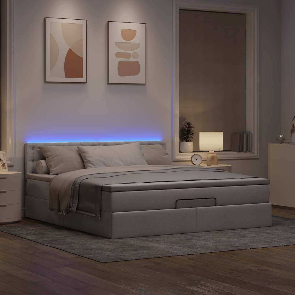 Οθωμανικό κρεβάτι με στρώμα & LEDs Taupe 160x200cm ύφασμα