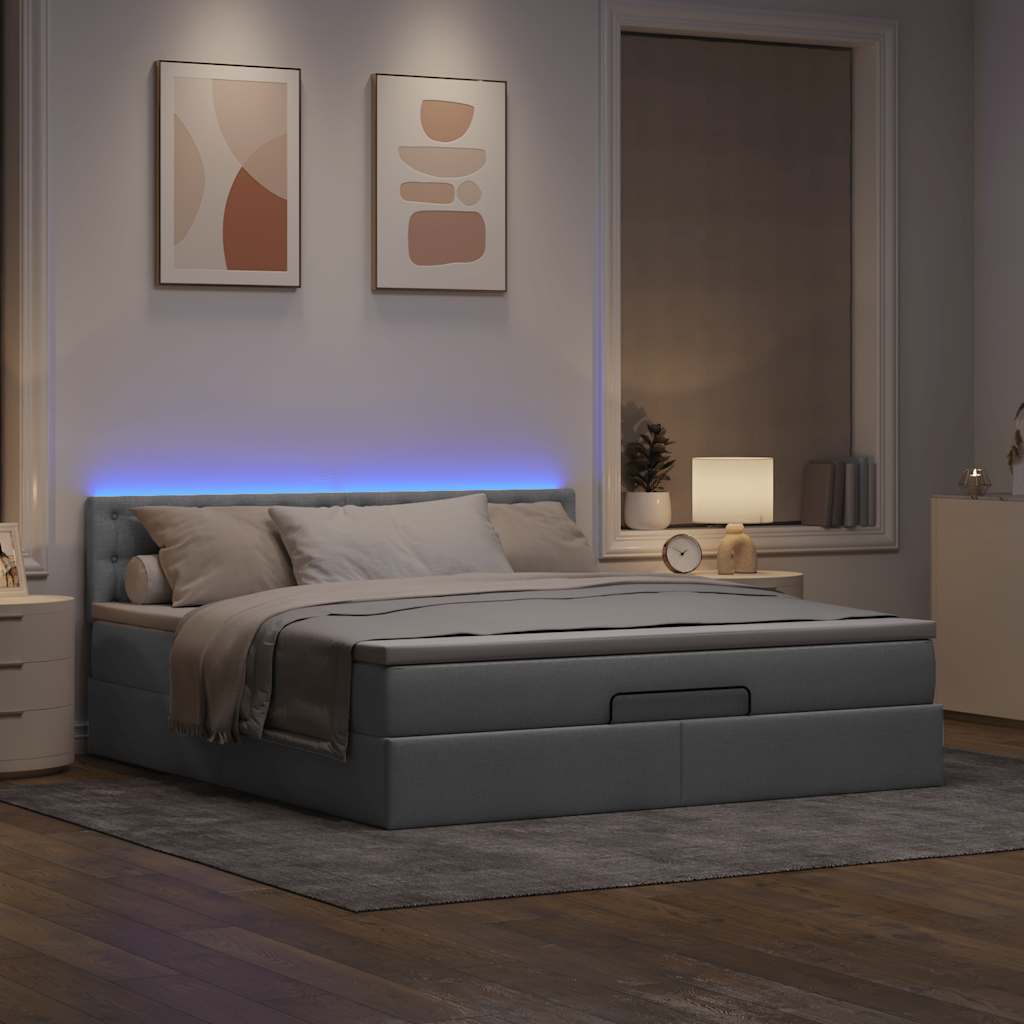 Οθωμανικό κρεβάτι με στρώμα&LEDs Ανοιχτό γκρι 180x200cm ύφασμα