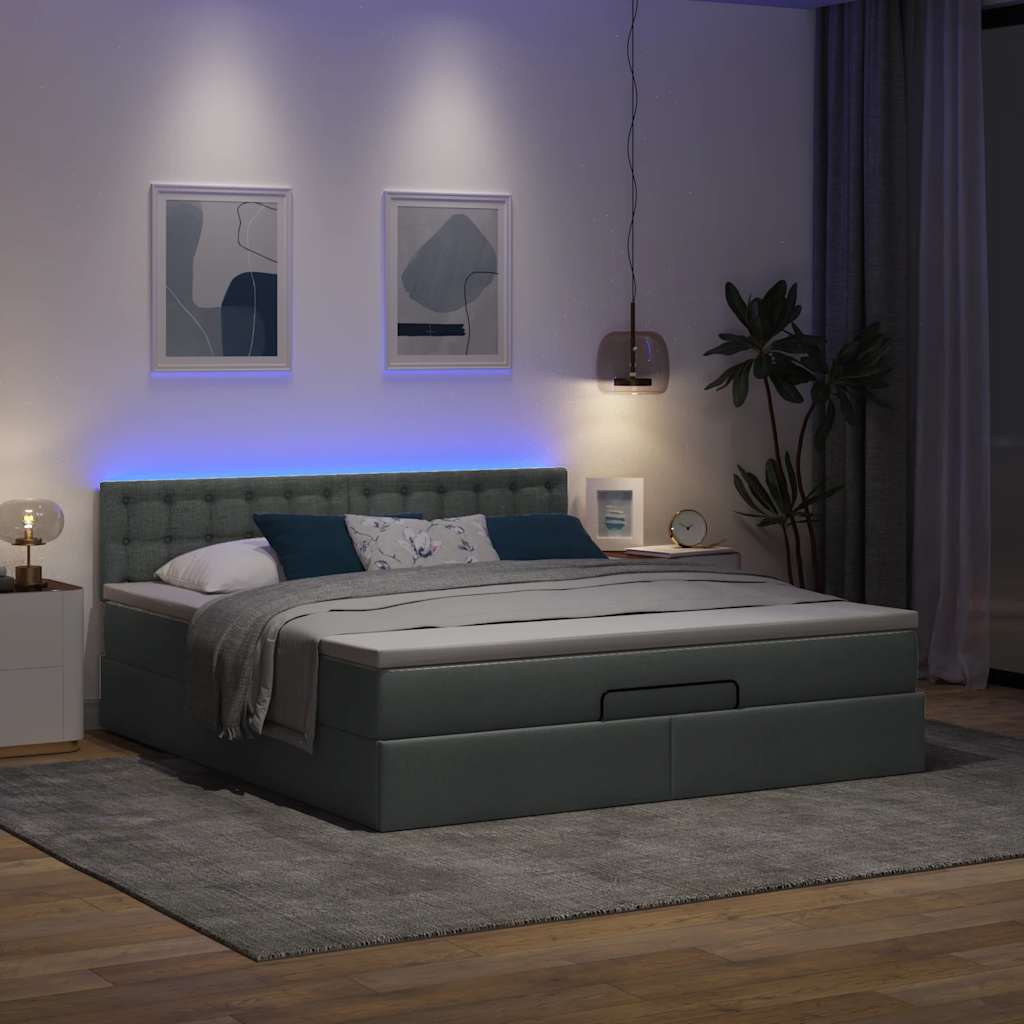 Οθωμανικό κρεβάτι με στρώμα & LEDs Σκούρο γκρι 180x200cm ύφασμα