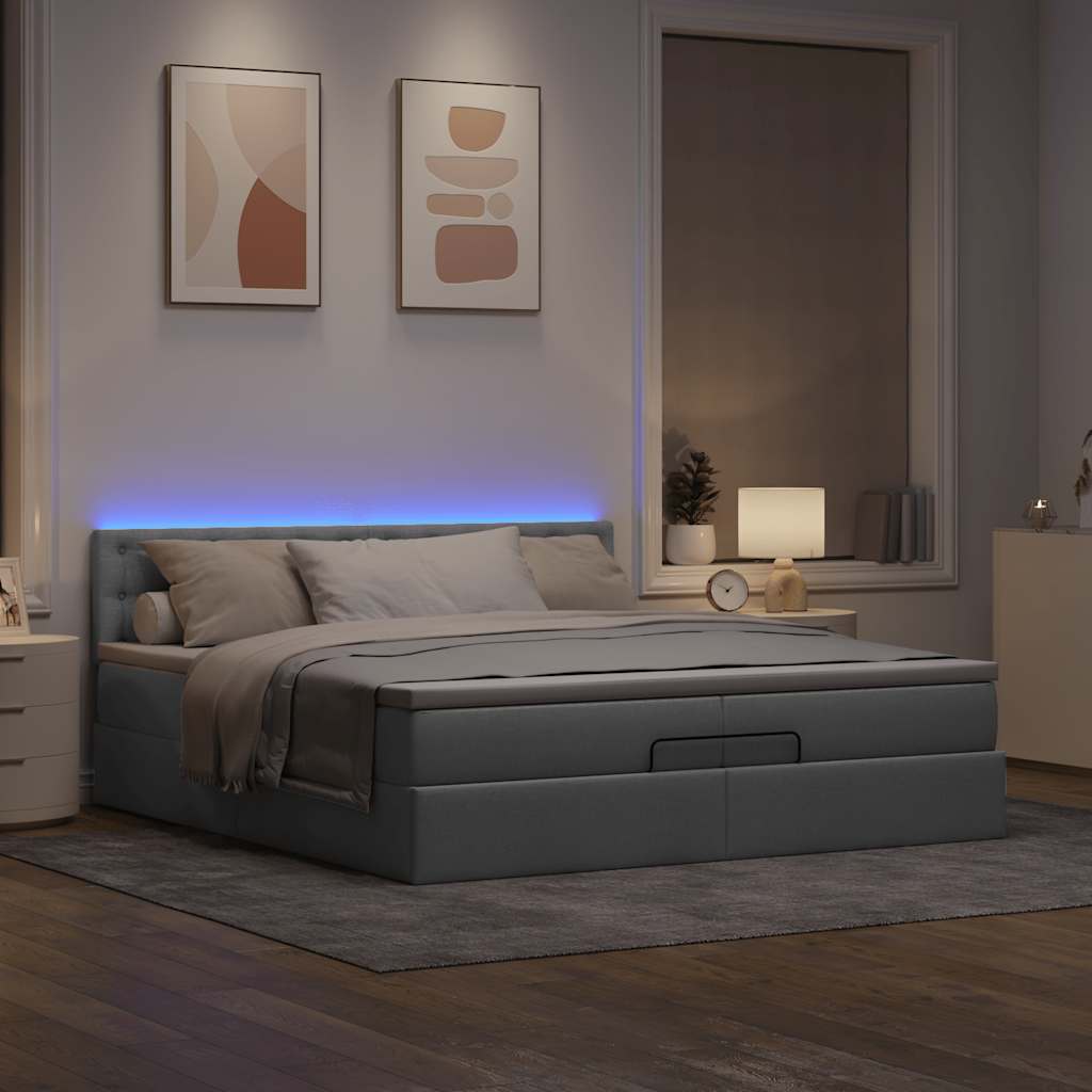 Οθωμανικό κρεβάτι με στρώματα & LEDs Ανοιχτό γκρι ύφασμα