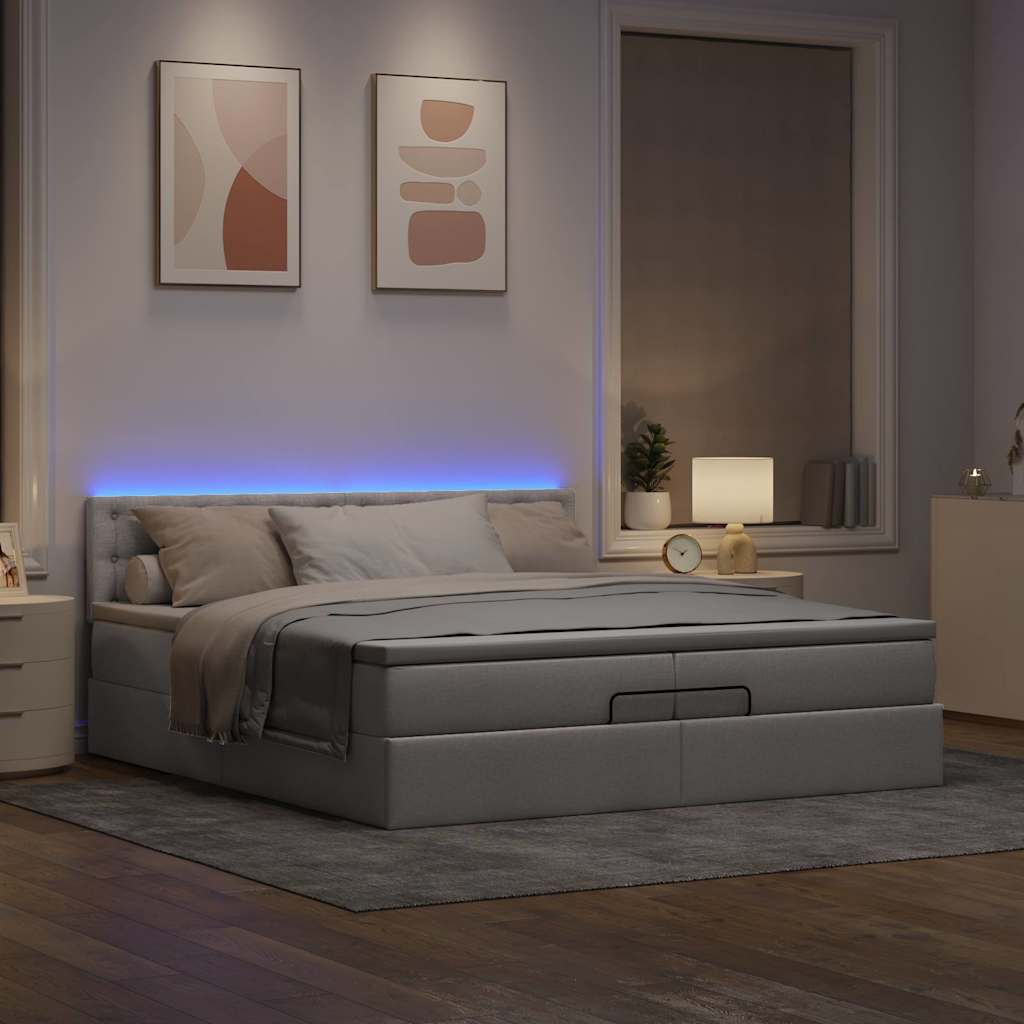 Οθωμανικό κρεβάτι με στρώματα & LEDs Taupe 200x200cm ύφασμα