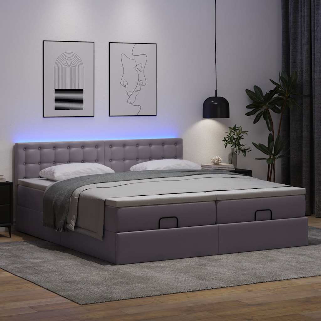 Οθωμανικό κρεβάτι με στρώματα & LEDs Γκρι Faux Leather