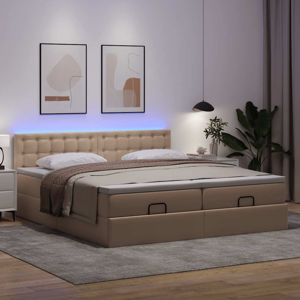 Οθωμανικό κρεβάτι με στρώματα & LEDs Cappucino Faux Leather