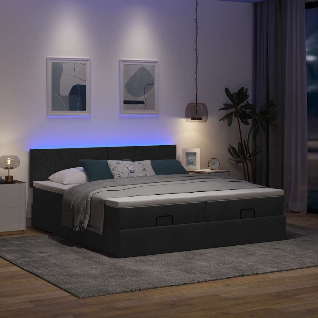 Οθωμανικό κρεβάτι με στρώματα & LEDs Μαύρο ύφασμα 160x200cm