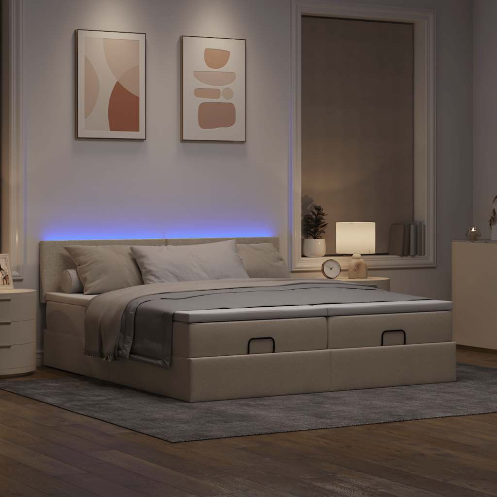 Οθωμανικό κρεβάτι με στρώματα & LEDs Κρέμα 160x200cm ύφασμα