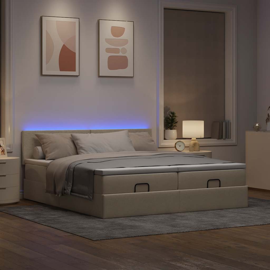 Οθωμανικό κρεβάτι με στρώματα & LEDs Κρέμα 180x200cm ύφασμα