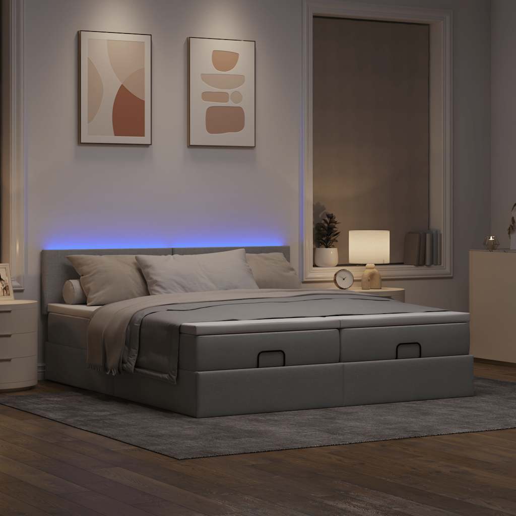 Οθωμανικό κρεβάτι με στρώματα & LEDs Ανοιχτό γκρι ύφασμα