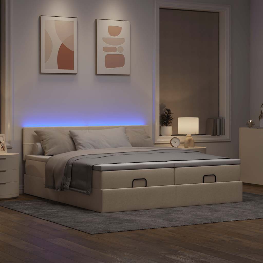 Οθωμανικό κρεβάτι με στρώματα & LEDs Κρέμα 160x200cm ύφασμα