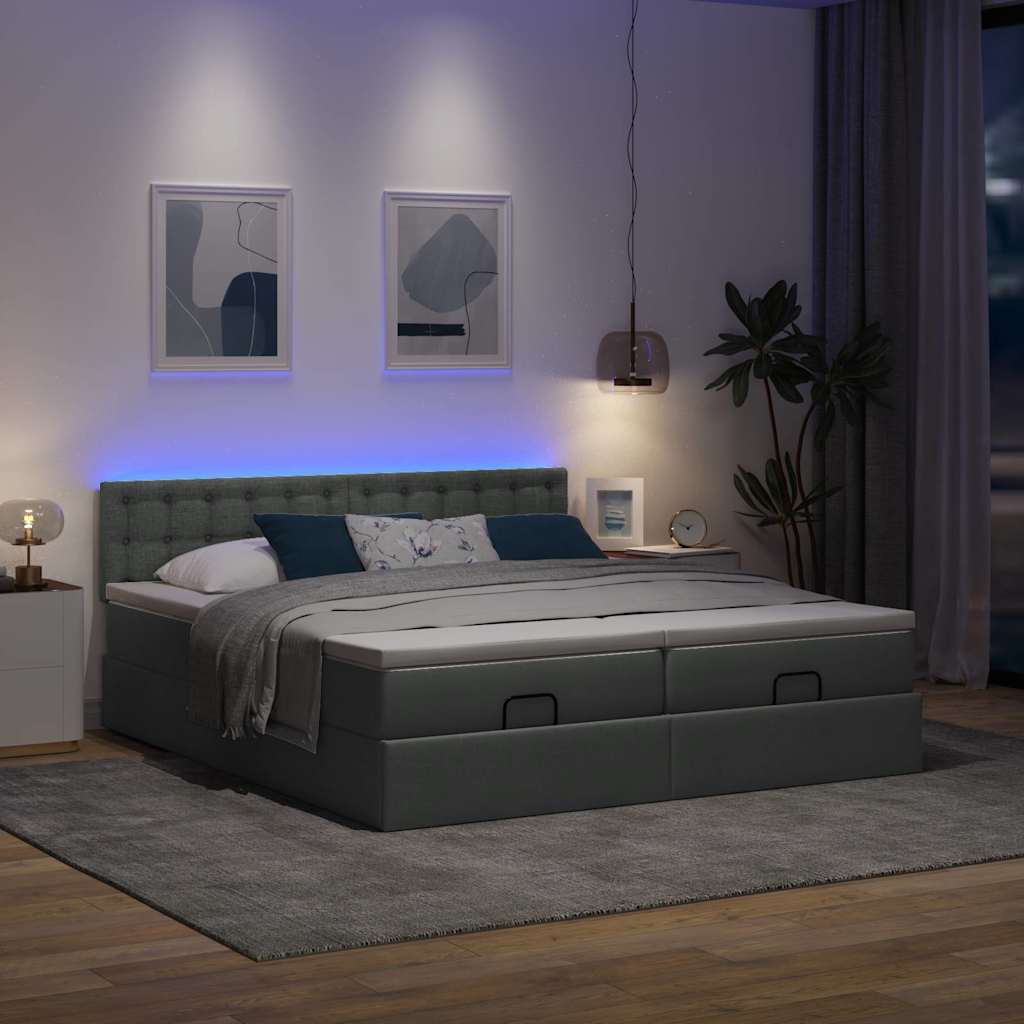 Οθωμανικό κρεβάτι με στρώματα&LEDs Σκούρο γκρι 160x200cm ύφασμα