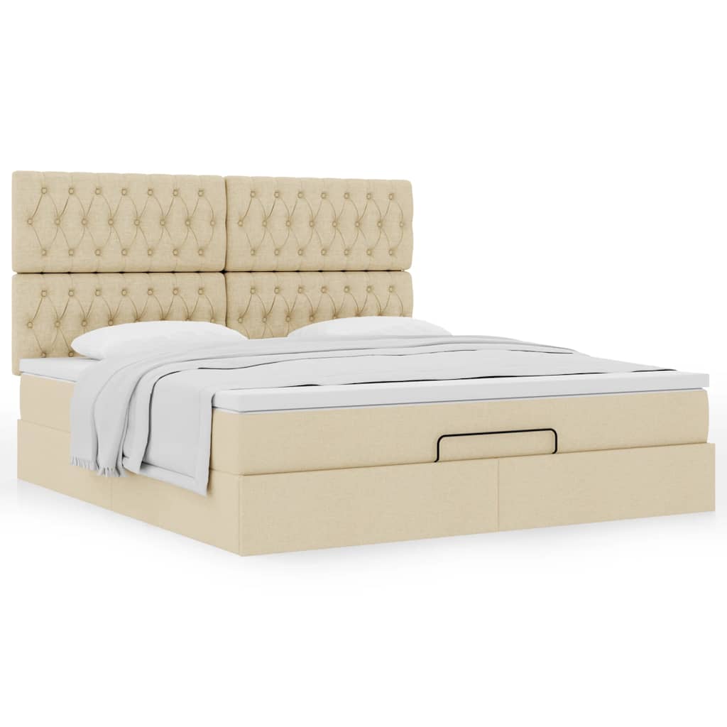 Οθωμανικό κρεβάτι με στρώμα Cream 180x200cm ύφασμα