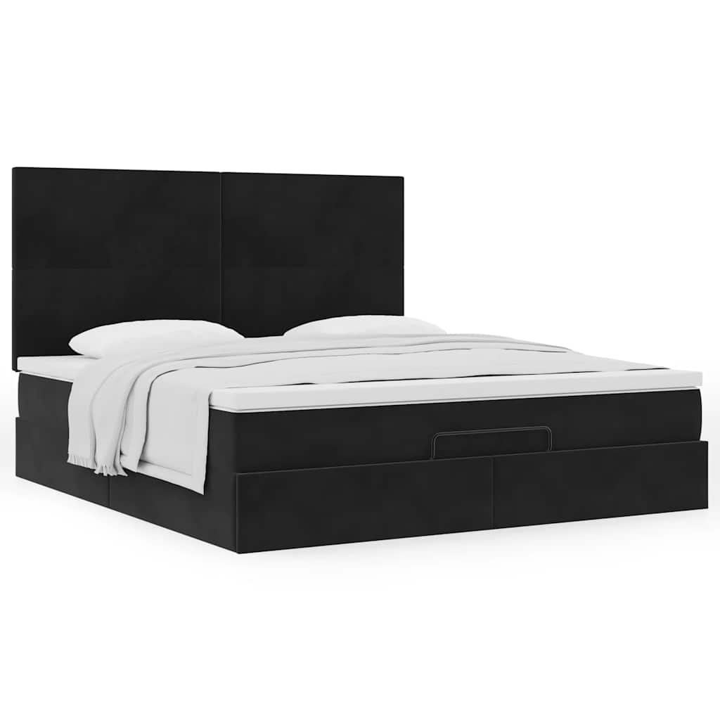 Οθωμανικό κρεβάτι με στρώματα Μαύρο 180x200cm Velvet