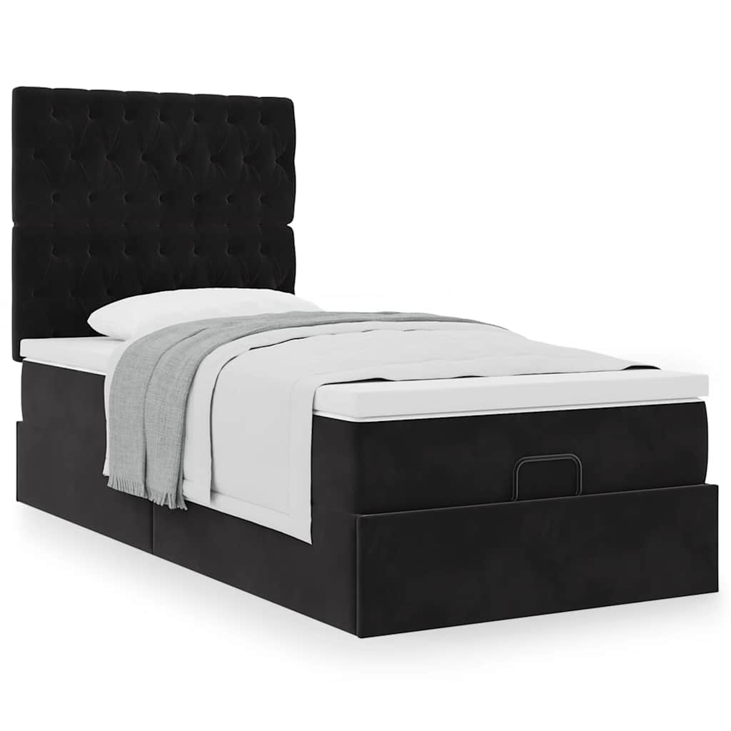 Οθωμανικό κρεβάτι με στρώματα Μαύρο 90x200cm Velvet