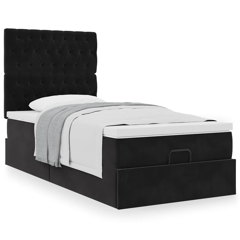 Οθωμανικό κρεβάτι με στρώματα Μαύρο 100x200cm Velvet