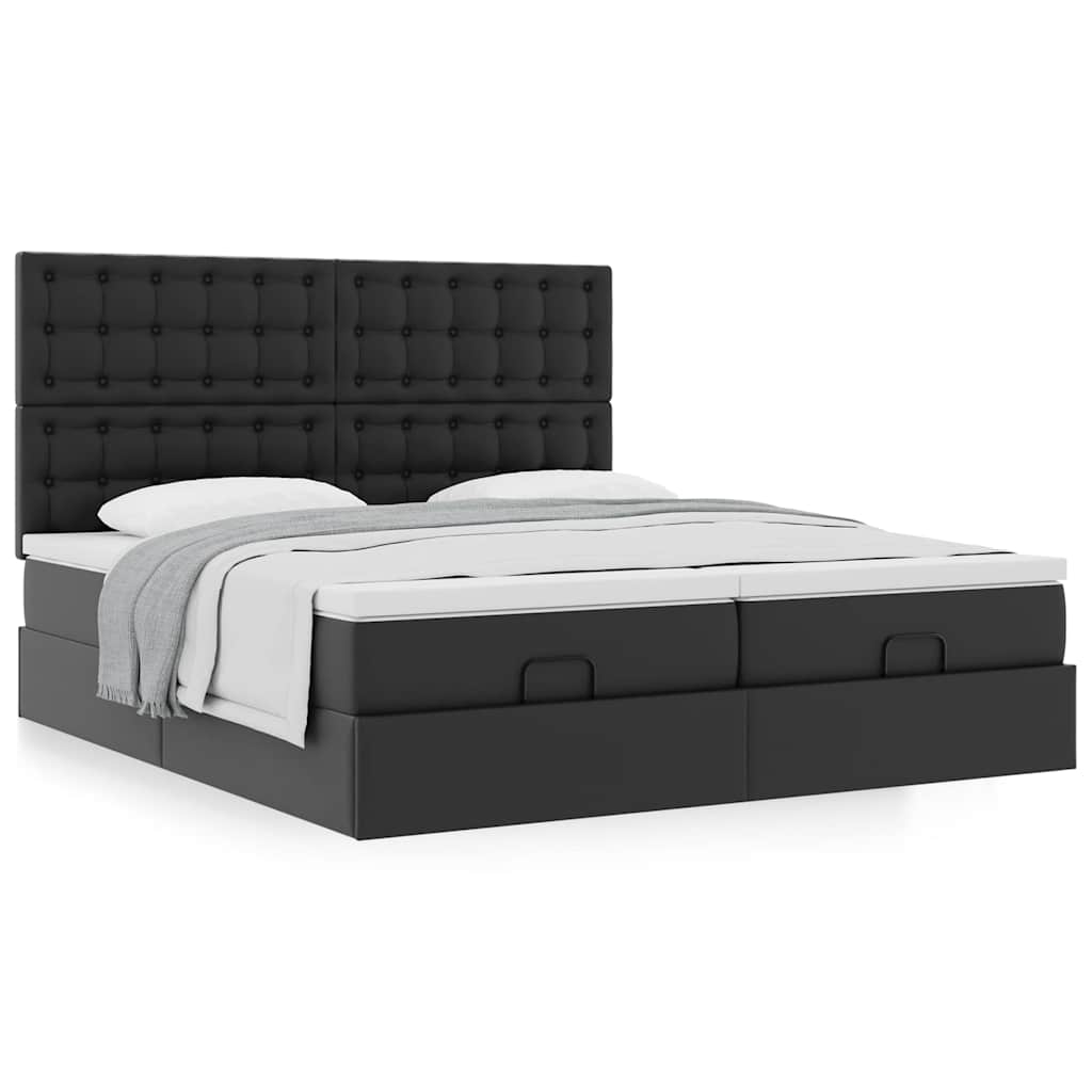 Οθωμανικό κρεβάτι με στρώματα Μαύρο 200x200cm Faux Leather