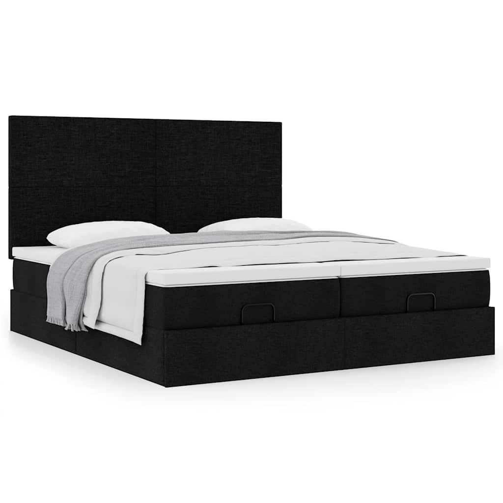 Οθωμανικό κρεβάτι με στρώματα Μαύρο 160x200cm Ύφασμα