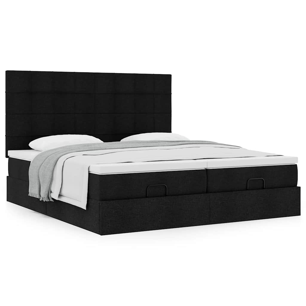 Οθωμανικό κρεβάτι με στρώματα Μαύρο 160x200cm Ύφασμα