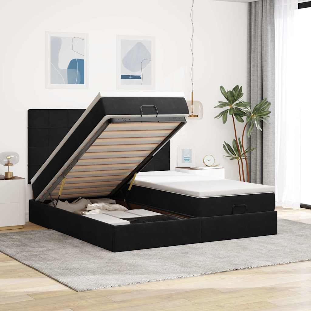 Οθωμανικό κρεβάτι με στρώματα Μαύρο 180x200cm Velvet