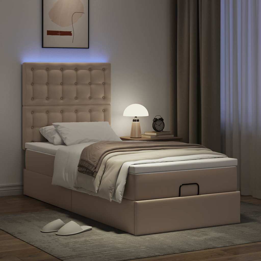 Οθωμανικό κρεβάτι με στρώμα & LEDs Cappucino Faux Leather
