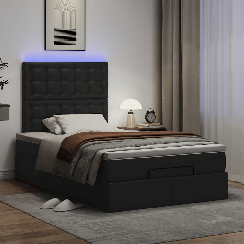 Οθωμανικό κρεβάτι με στρώμα & LEDs Μαύρο 120x200cm Faux Leather