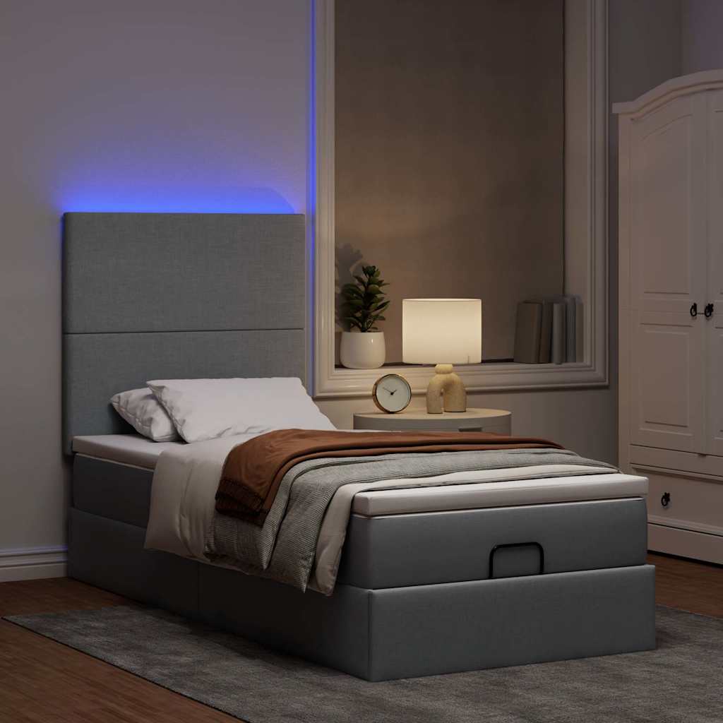 Οθωμανικό κρεβάτι με στρώμα & LEDs Ανοιχτό γκρι 90x200cm Ύφασμα