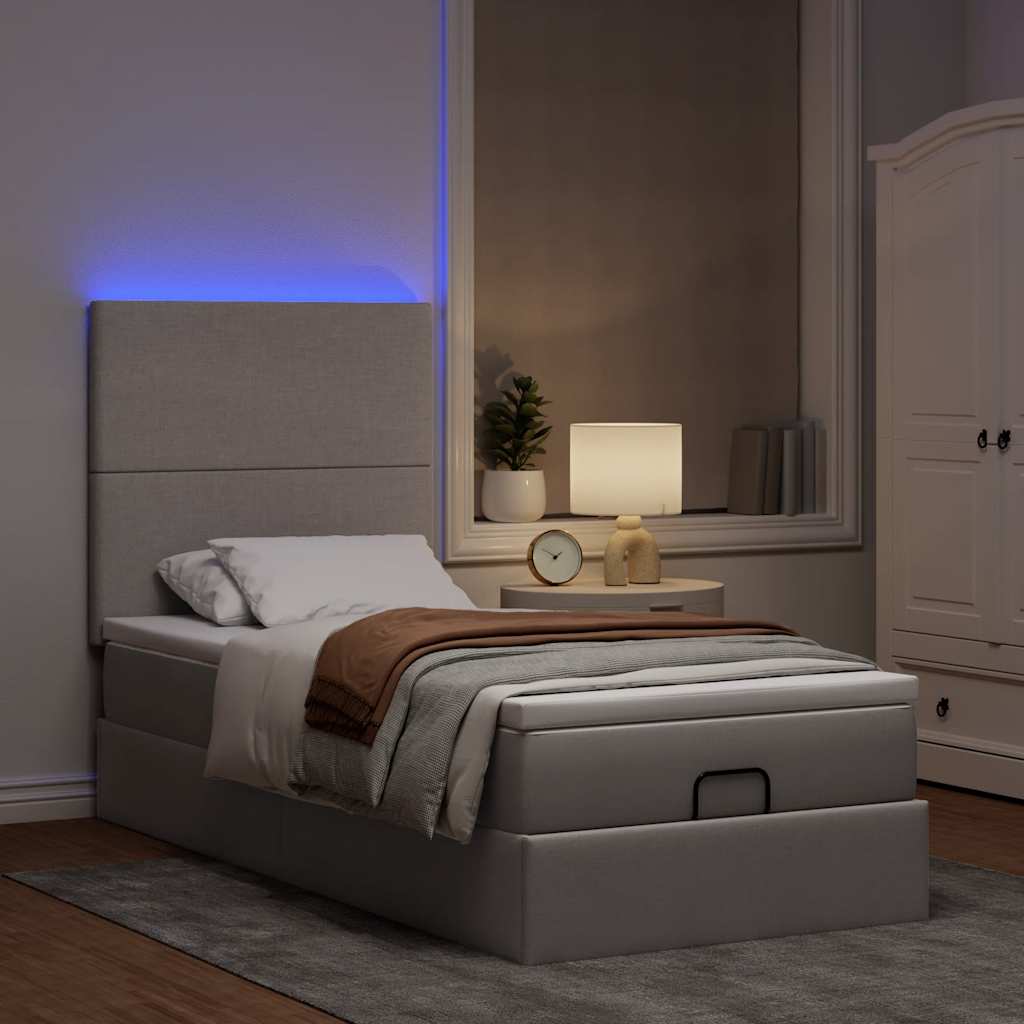 Οθωμανικό κρεβάτι με στρώμα & LEDs Taupe 100x200 cm Ύφασμα