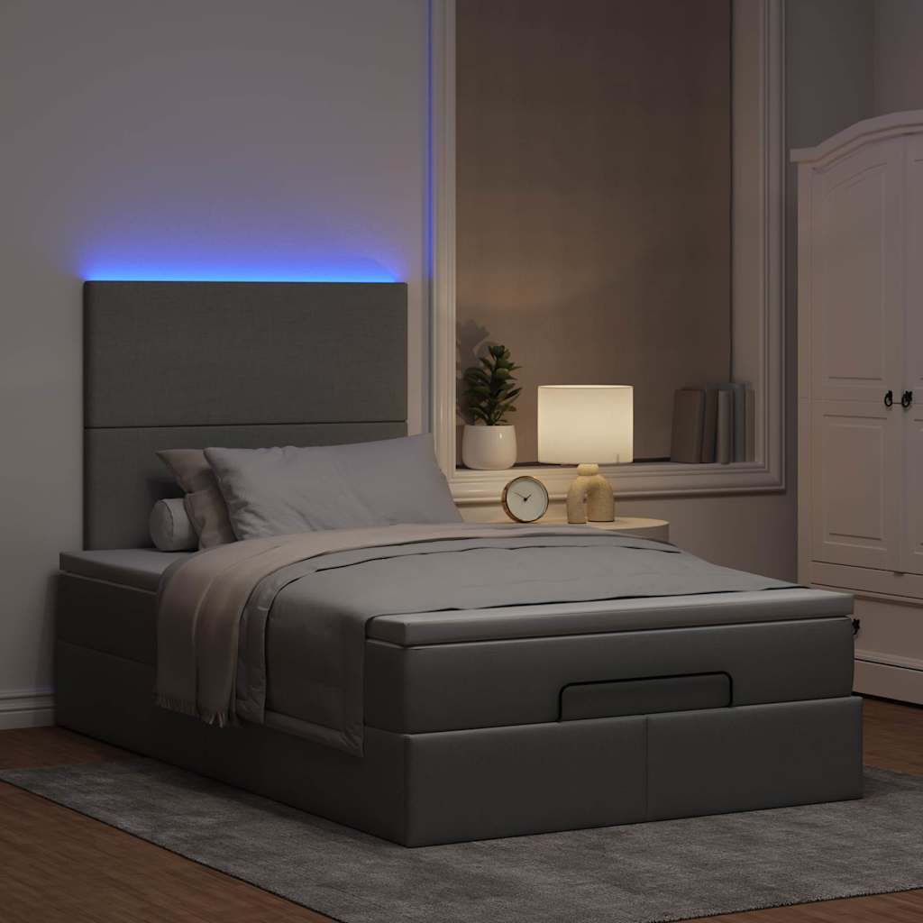 Οθωμανικό κρεβάτι με στρώμα & LEDs Ανοιχτό γκρι Ύφασμα
