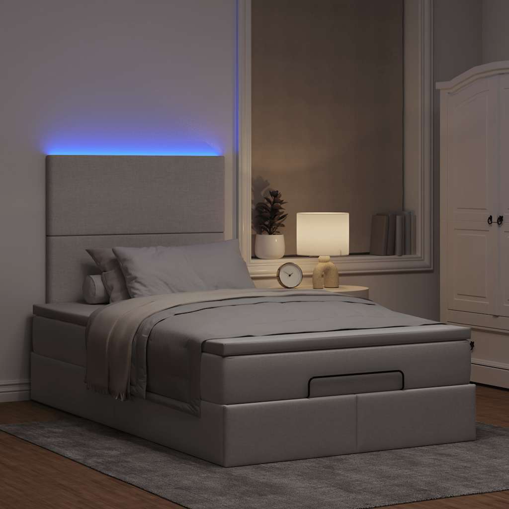 Οθωμανικό κρεβάτι με στρώμα & LEDs Taupe 120x190cm ύφασμα