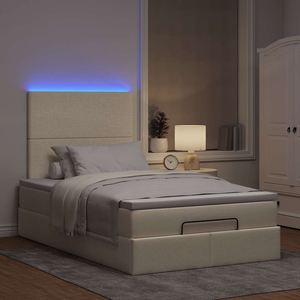 Οθωμανικό κρεβάτι με στρώμα & LEDs Cream 120x190cm ύφασμα