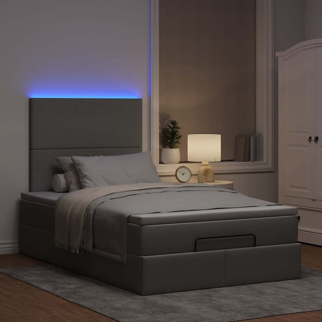 Οθωμανικό κρεβάτι με στρώμα & LEDs Ανοιχτό γκρι Ύφασμα
