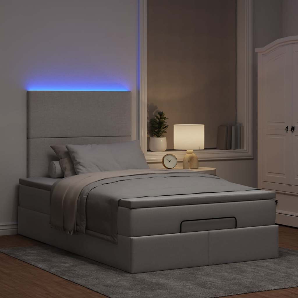 Οθωμανικό κρεβάτι με στρώμα & LEDs Taupe 120x200cm ύφασμα