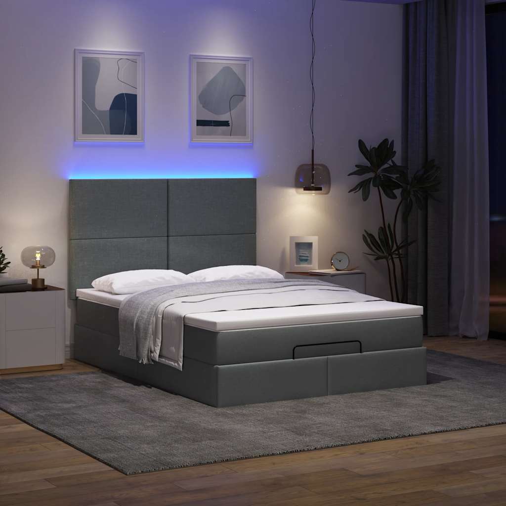 Οθωμανικό κρεβάτι με στρώμα & LEDs Σκούρο γκρι 140x200cm Ύφασμα