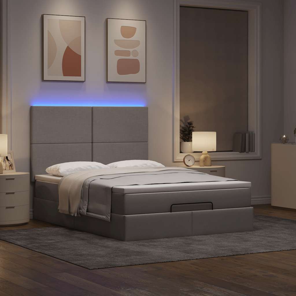 Οθωμανικό κρεβάτι με στρώμα & LEDs Taupe 140x200 cm Ύφασμα