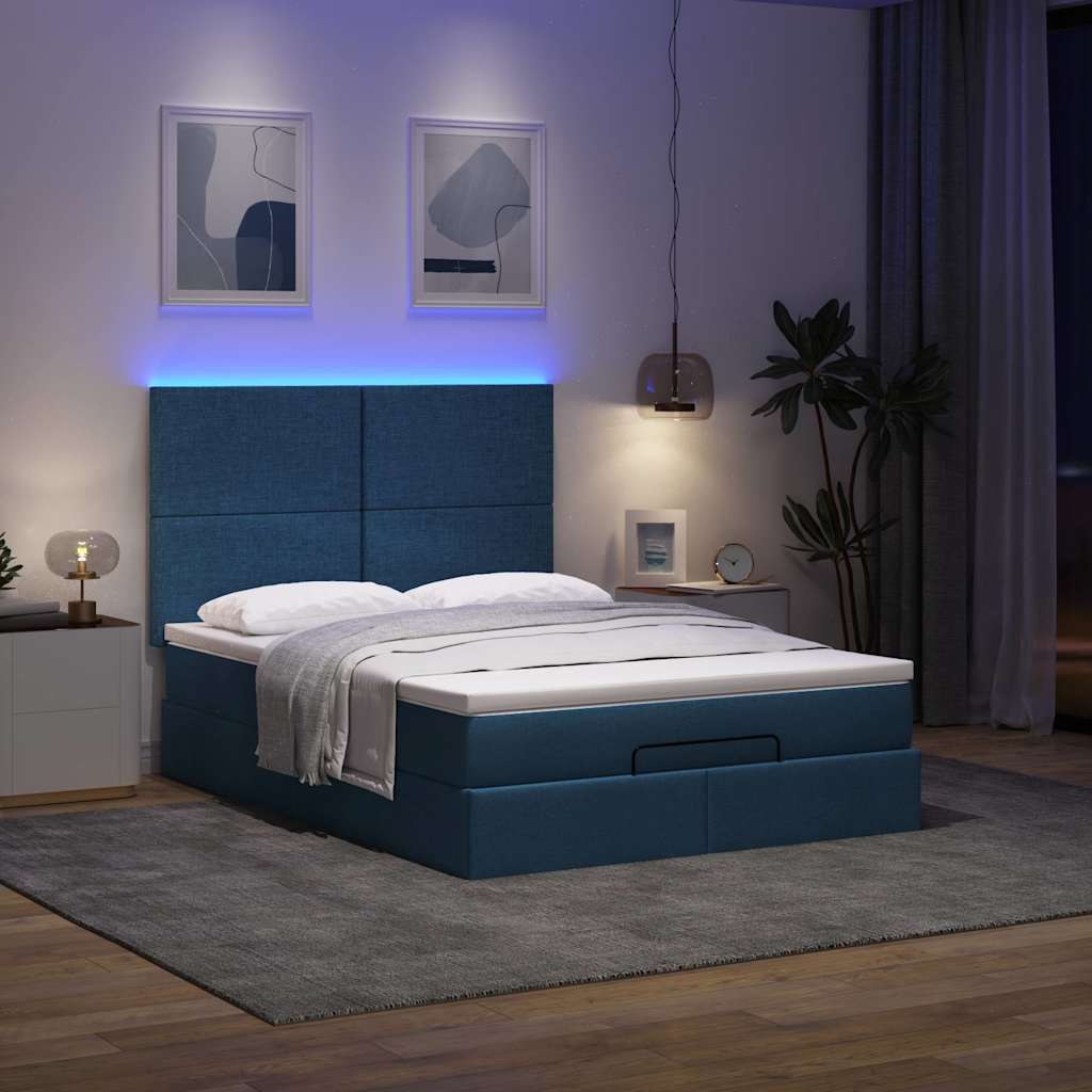 Οθωμανικό κρεβάτι με στρώμα & LEDs Μπλε 140x200cm ύφασμα
