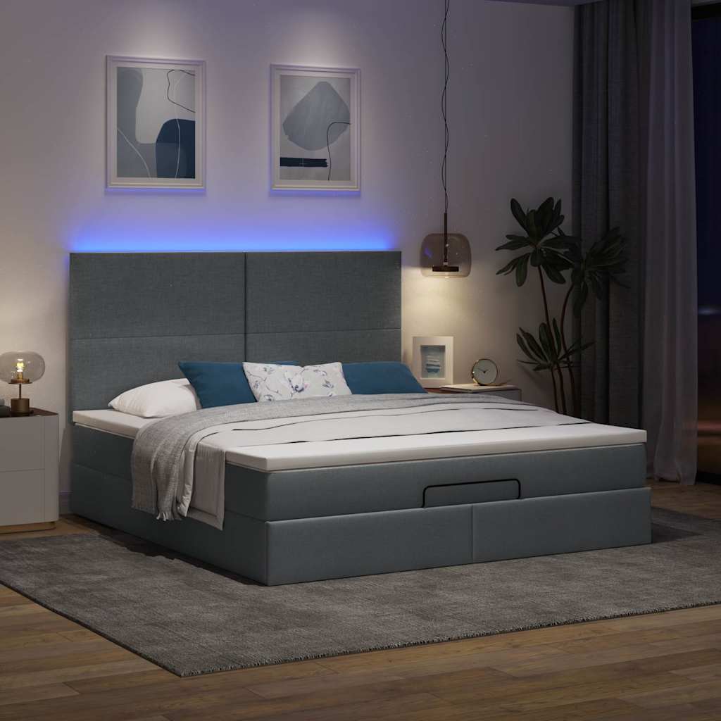 Οθωμανικό κρεβάτι με στρώμα & LEDs Σκούρο γκρι 180x200cm ύφασμα
