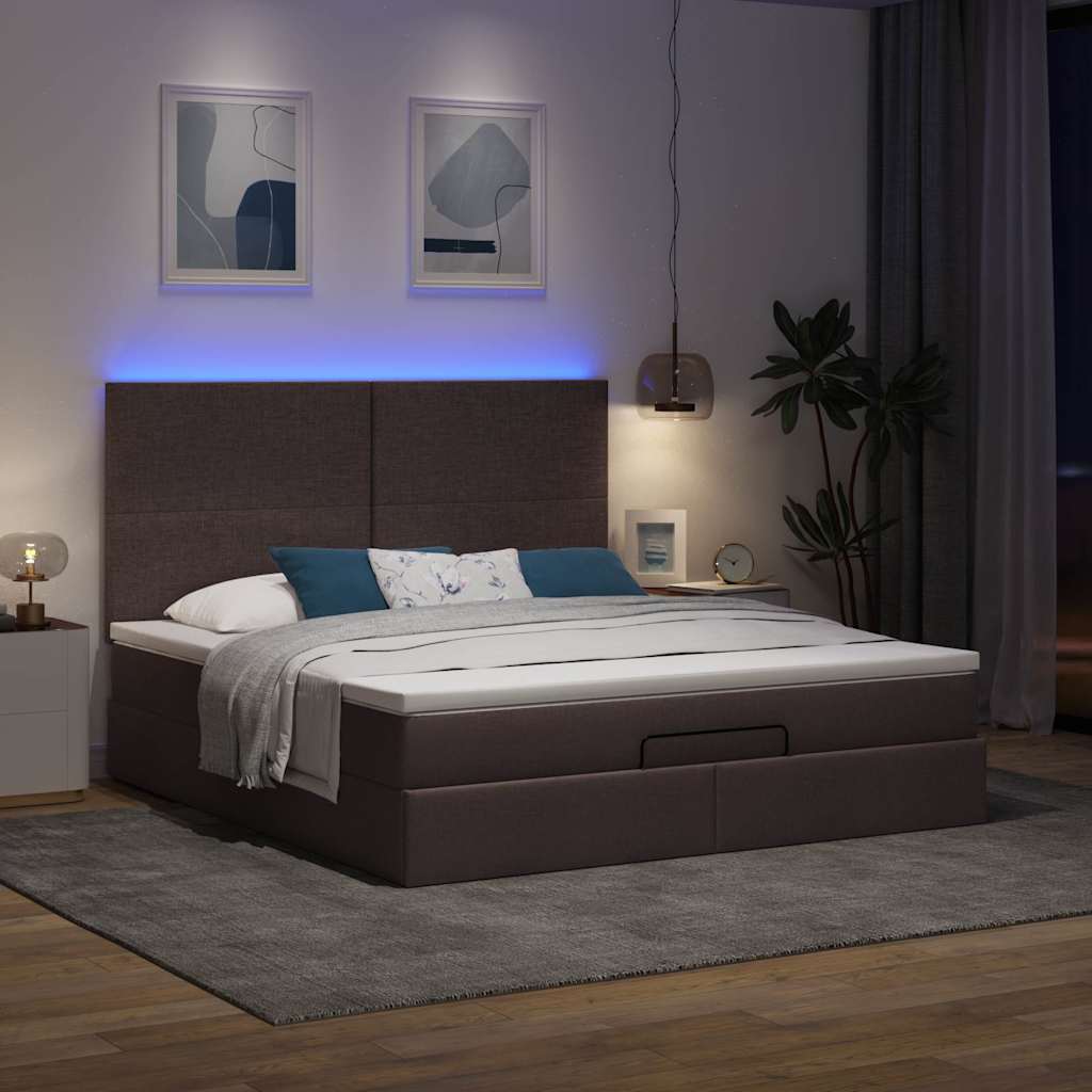 Οθωμανικό κρεβάτι με στρώμα & LEDs Σκούρο καφέ 180x200cm ύφασμα