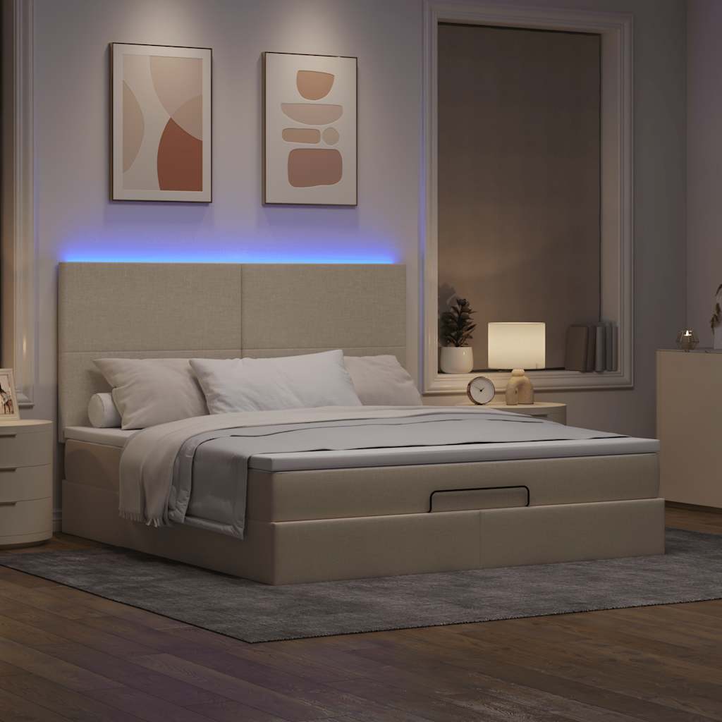 Οθωμανικό κρεβάτι με στρώμα & LEDs Cream 180x200cm ύφασμα