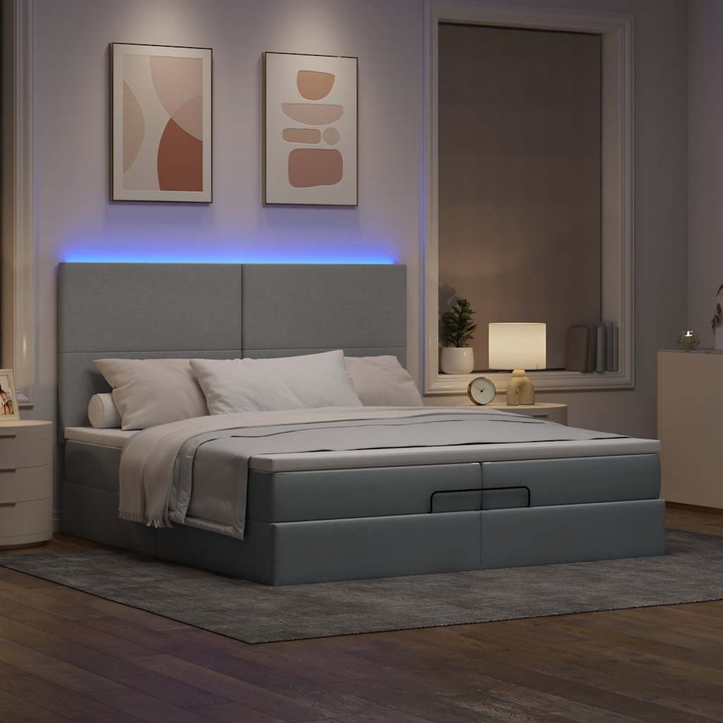 Οθωμανικό κρεβάτι με στρώματα & LEDs Ανοιχτό γκρι ύφασμα