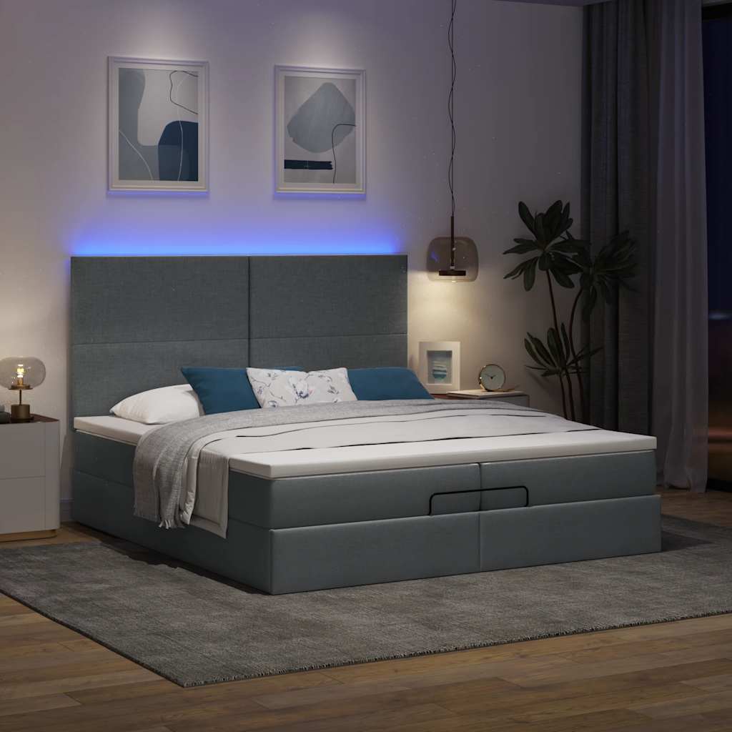 Οθωμανικό κρεβάτι με στρώματα&LEDs Σκούρο γκρι 200x200cm ύφασμα