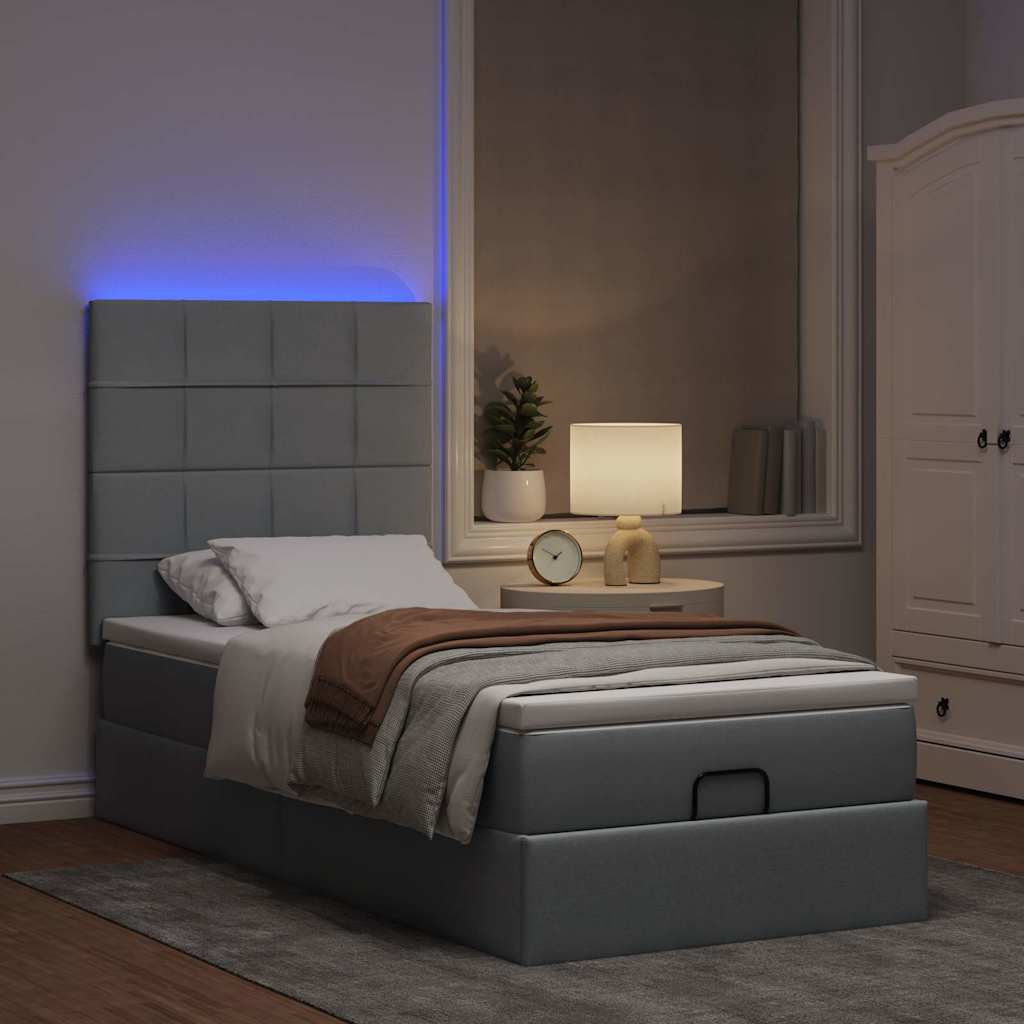 Οθωμανικό κρεβάτι με στρώμα & LEDs Ανοιχτό γκρι 90x200cm Ύφασμα