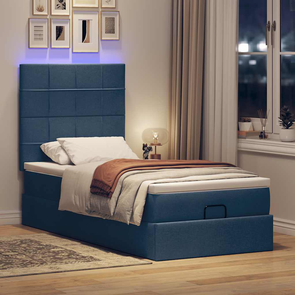 Οθωμανικό κρεβάτι με στρώμα & LEDs Μπλε 90x200 cm Ύφασμα