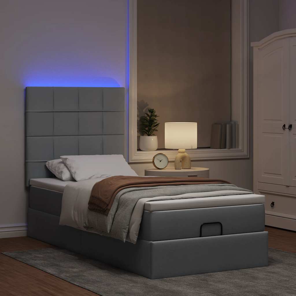 Οθωμανικό κρεβάτι με στρώμα & LEDs Ανοιχτό γκρι Ύφασμα